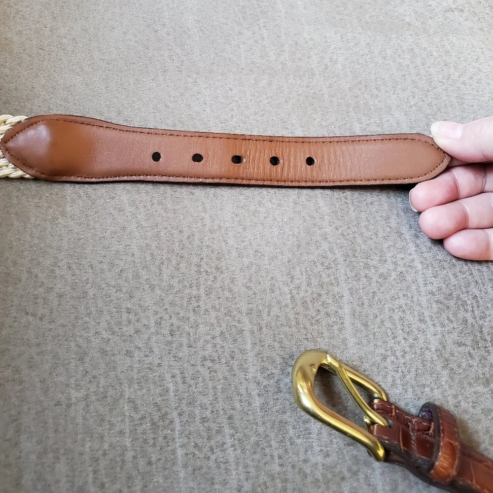 Brighton Elastic Cord w/ Croco Belt croco-embossed leather In Beige Size 34